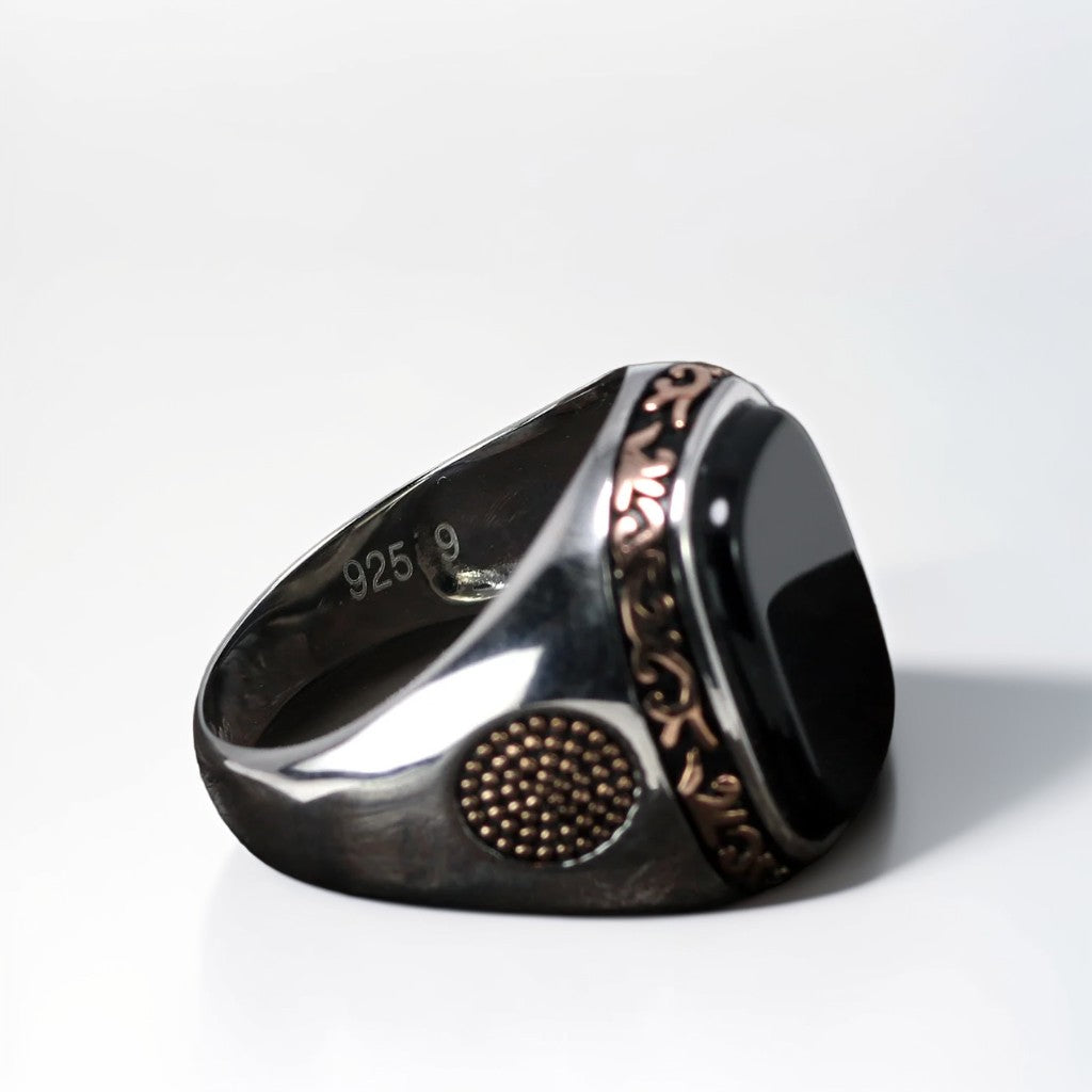 Bague Argent Homme | Modèle Chevalière Baroque – Onyx Noir – Argent 925 - Oxior