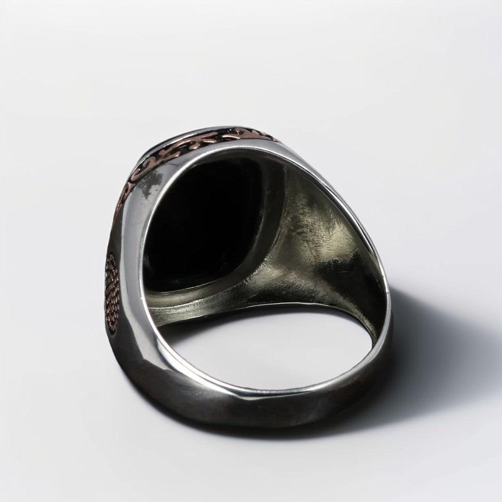 Bague Argent Homme | Modèle Chevalière Baroque – Onyx Noir – Argent 925 - Oxior