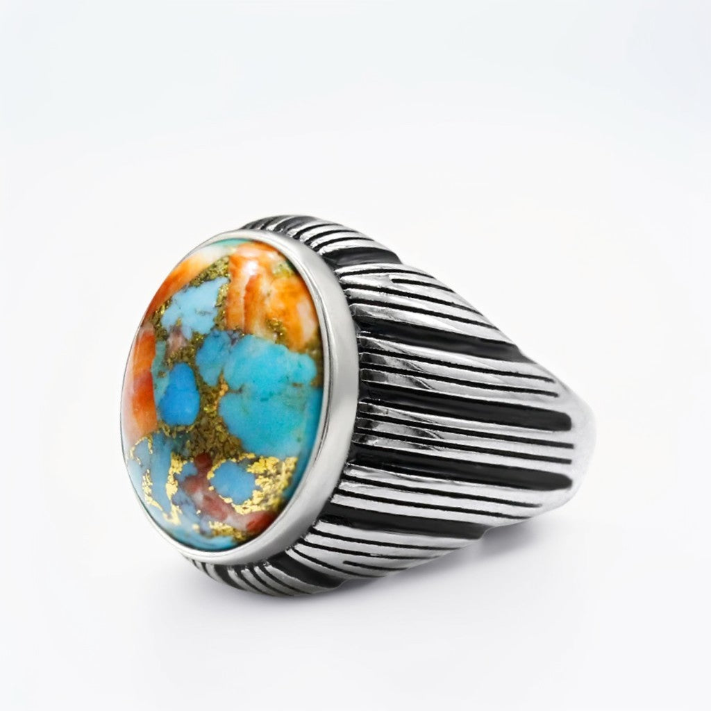 Bague Argent Homme | Modèle Chevalière Cosmos – Turquoise – Argent 925 - Oxior