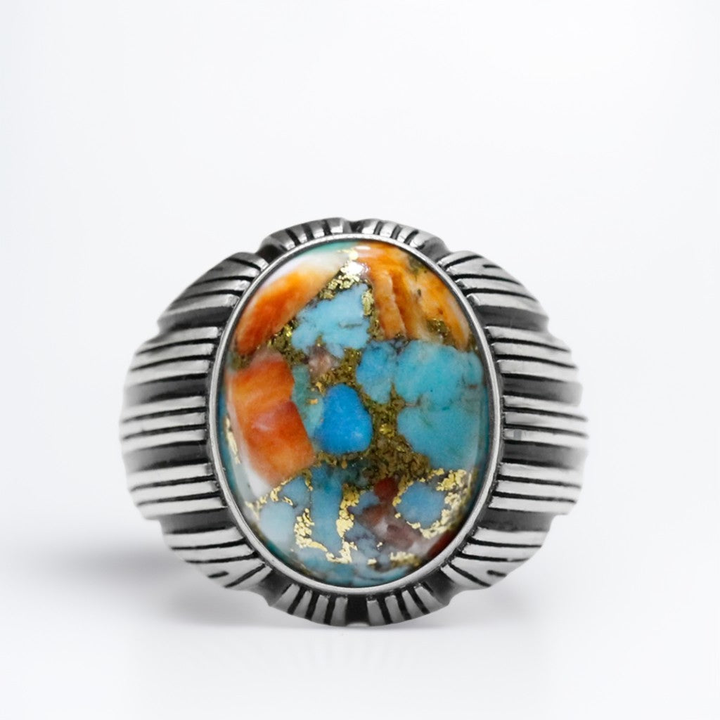 Bague Argent Homme | Modèle Chevalière Cosmos – Turquoise – Argent 925 - Oxior