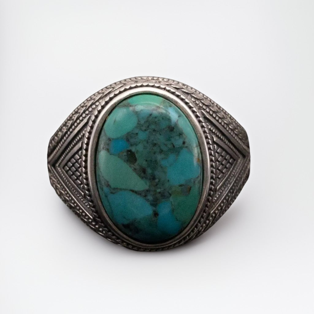 Bague Argent Homme | Modèle Chevalière Gravure Royale – Turquoise – Argent 925 - Oxior