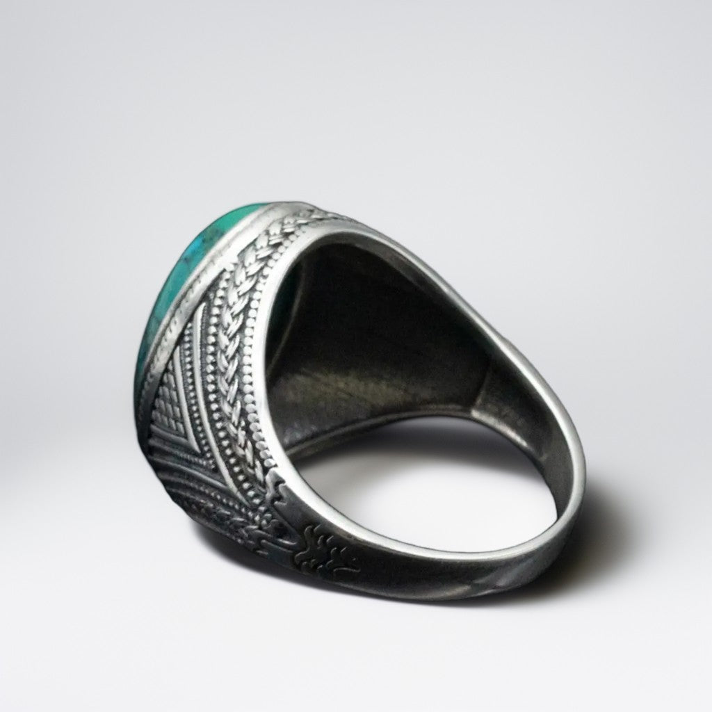 Bague Argent Homme | Modèle Chevalière Gravure Royale – Turquoise – Argent 925 - Oxior