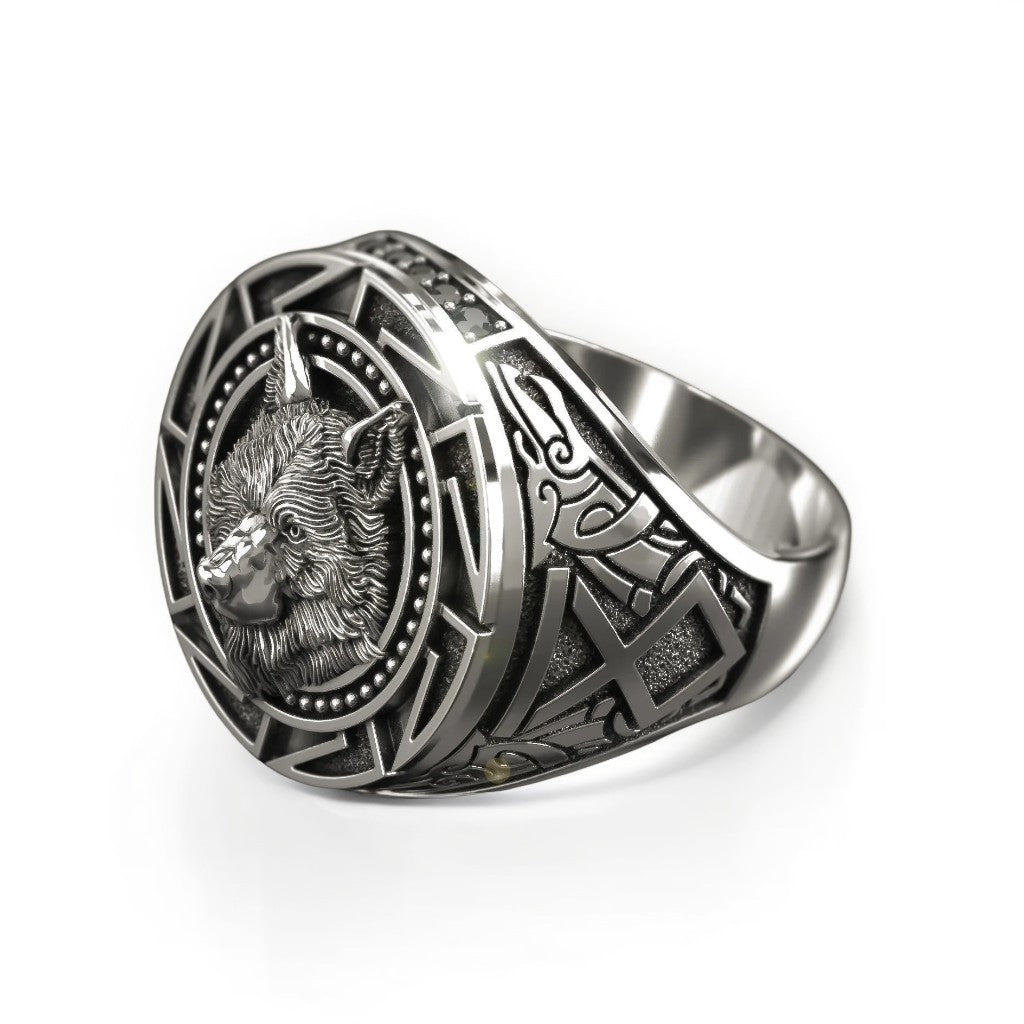 Bague Argent Homme | Modèle Chevalière Loup - Argent Sterling 925