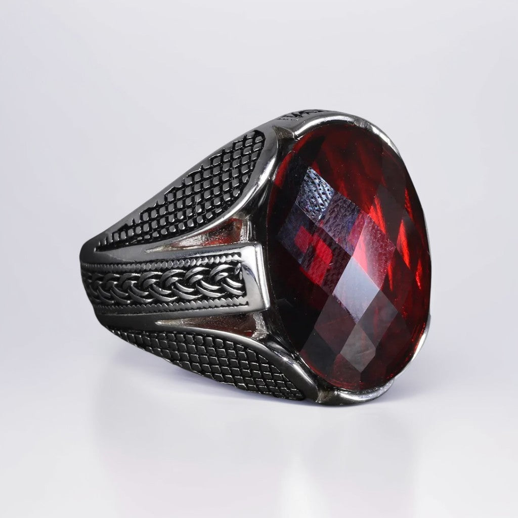 Bague Argent Homme | Modèle Chevalière Royale Rubis – Zircon Rouge – Argent 925 - Oxior