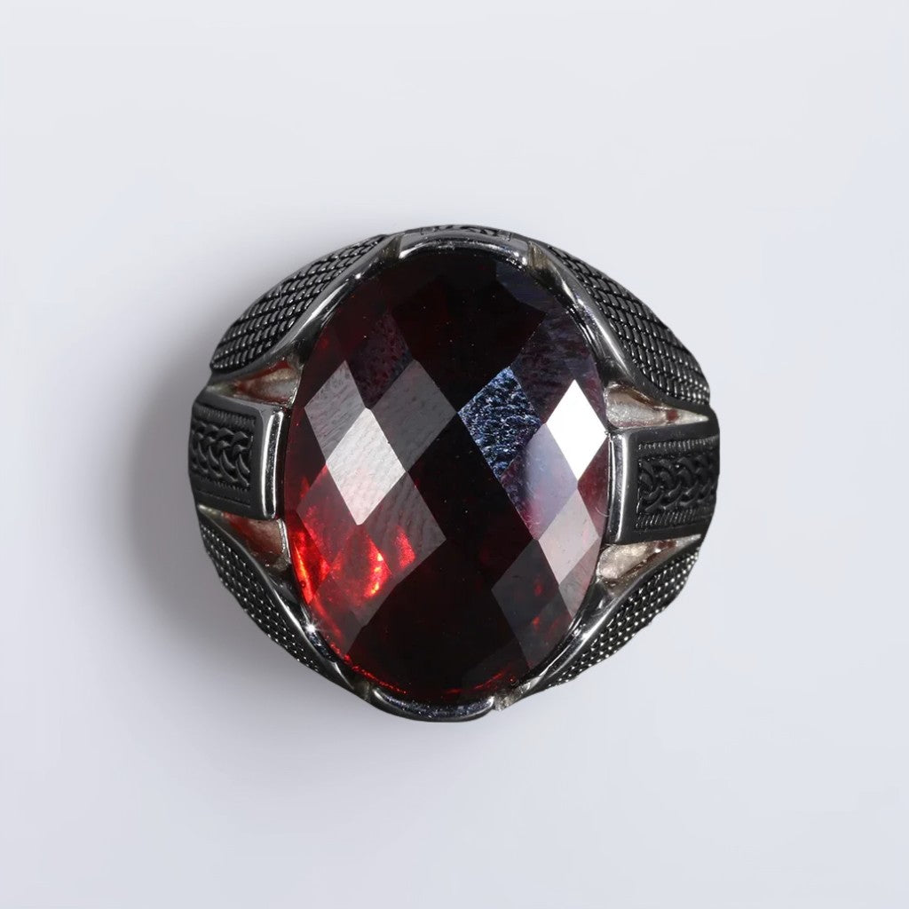 Bague Argent Homme | Modèle Chevalière Royale Rubis – Zircon Rouge – Argent 925 - Oxior
