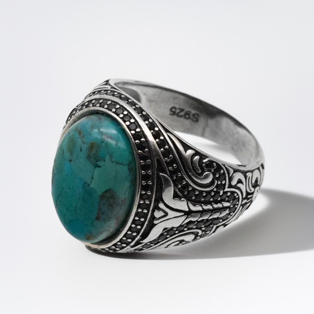 Bague Argent Homme | Modèle Chevalière Sylva – Turquoise – Argent 925 - Oxior