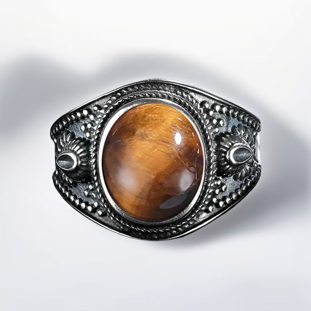 Bague Argent Homme | Modèle Oeil de Tigre Gladiator - Argent Sterling 925 - Oxior