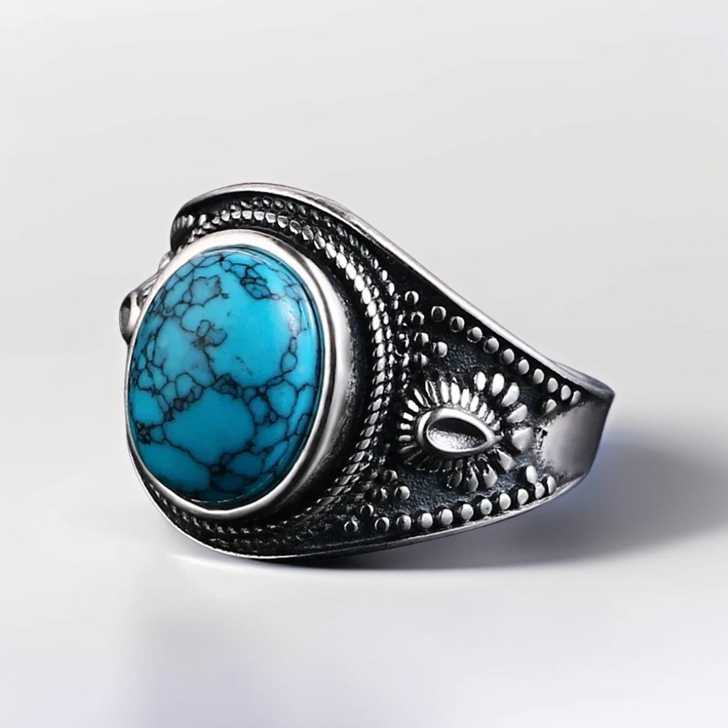 Bague Argent Homme | Modèle Turquoise Gladiator - Argent Sterling 925 - Oxior