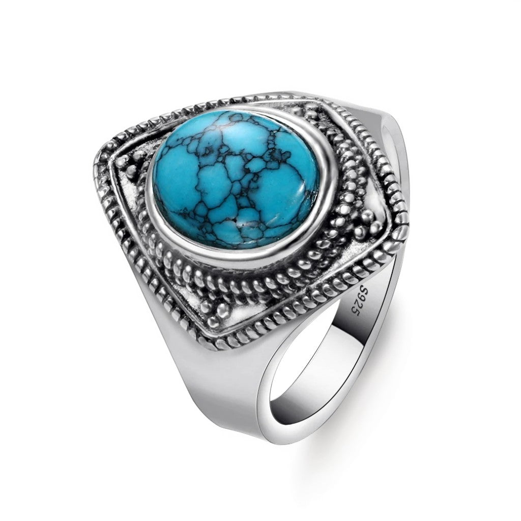 Bague Argent Homme | Modèle Turquoise Losange - Argent Sterling 925 - Oxior
