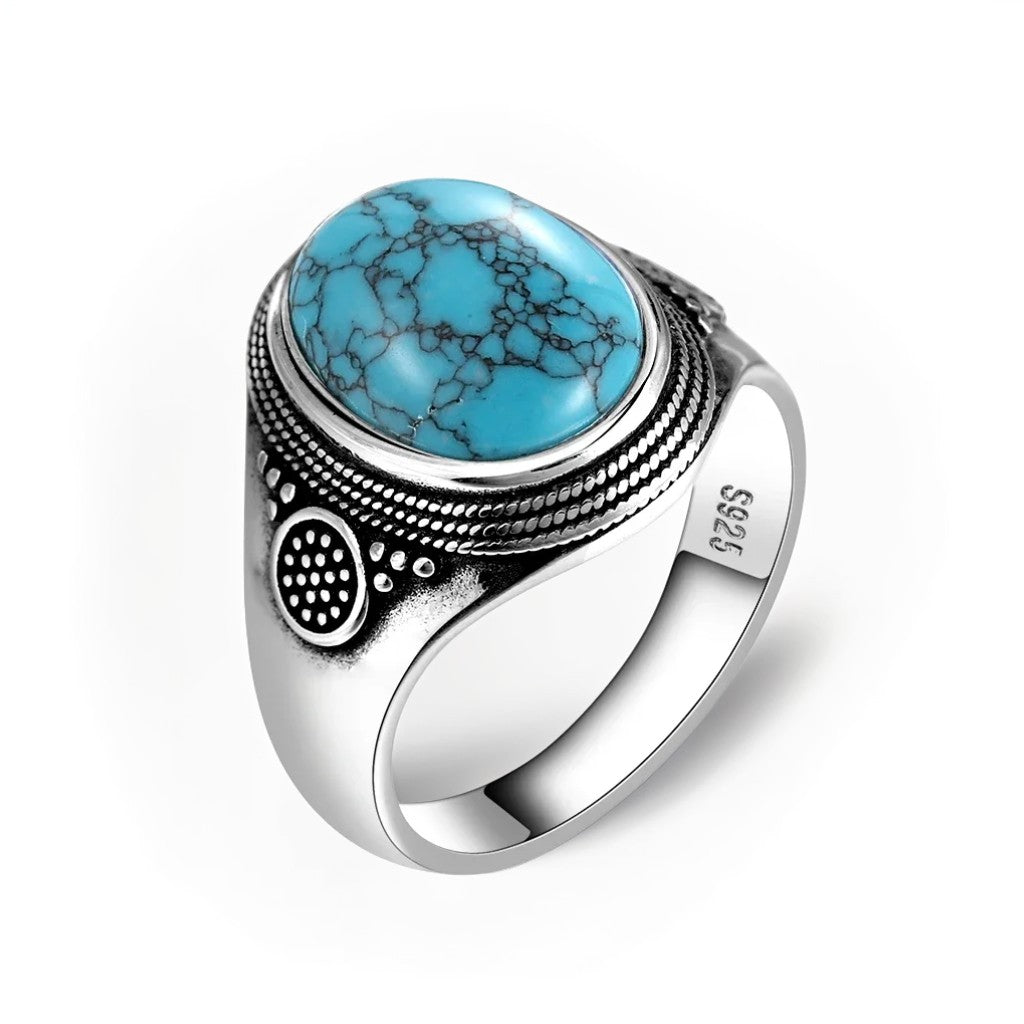 Bague Argent Homme | Modèle Turquoise Simple - Argent Sterling 925 - Oxior