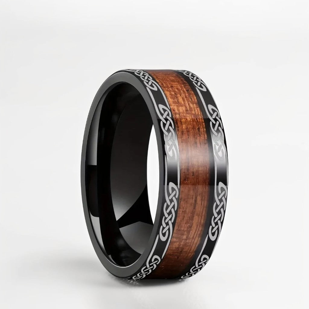 Bague Bois Homme | Modèle Celte - Bois & Acier Noir - Oxior