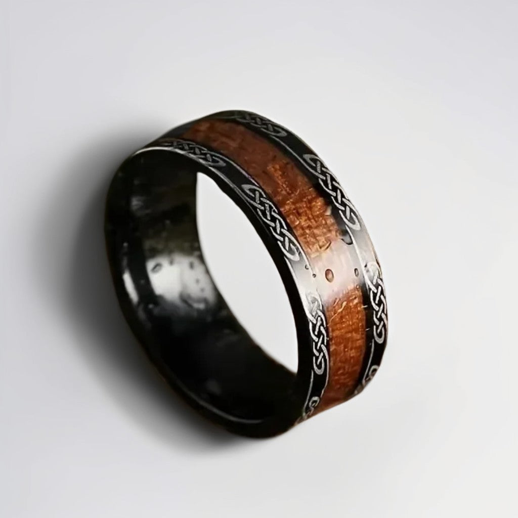 Bague Bois Homme | Modèle Celte - Bois & Acier Noir - Oxior