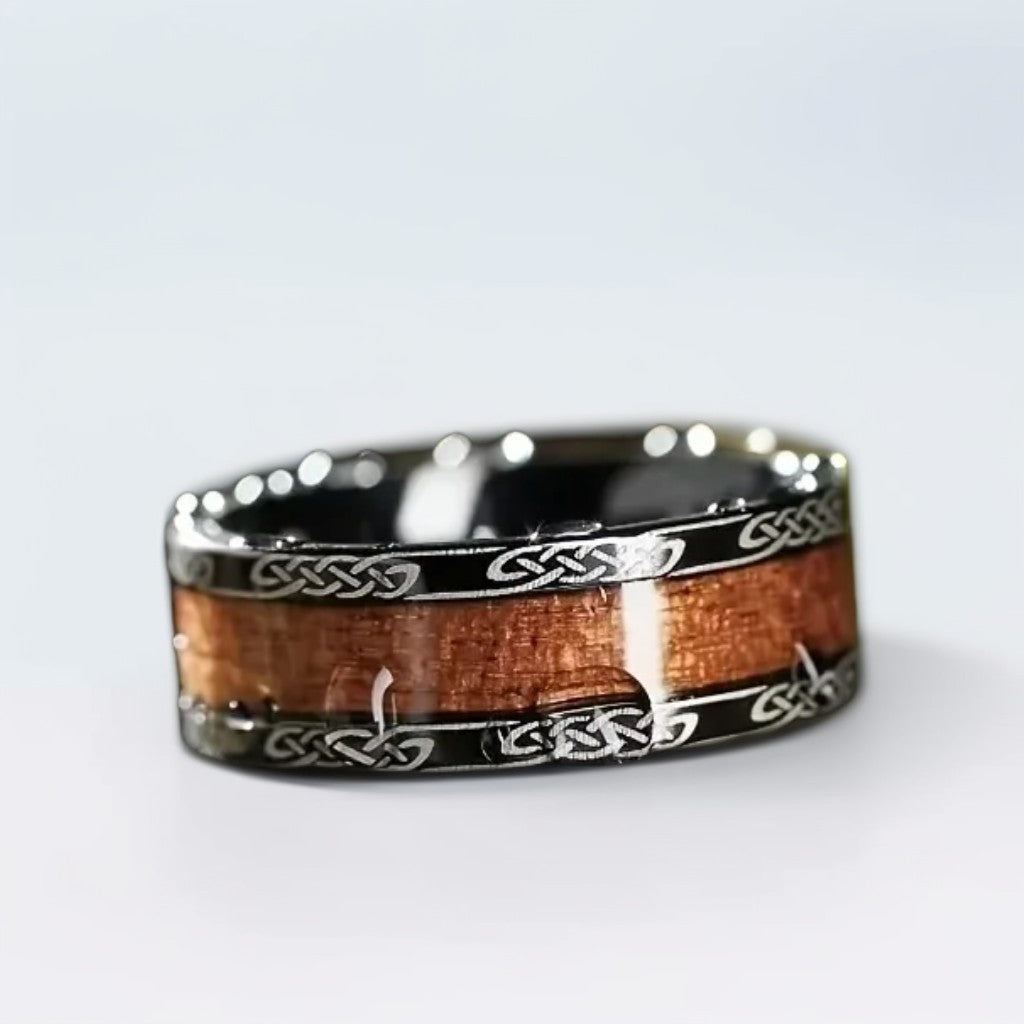 Bague Bois Homme | Modèle Celte - Bois & Acier Noir - Oxior