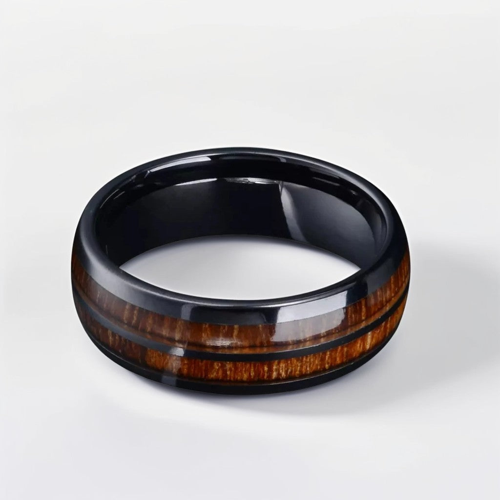 Bague Bois Homme | Modèle Équilibre - Bois & Acier Noir - Oxior