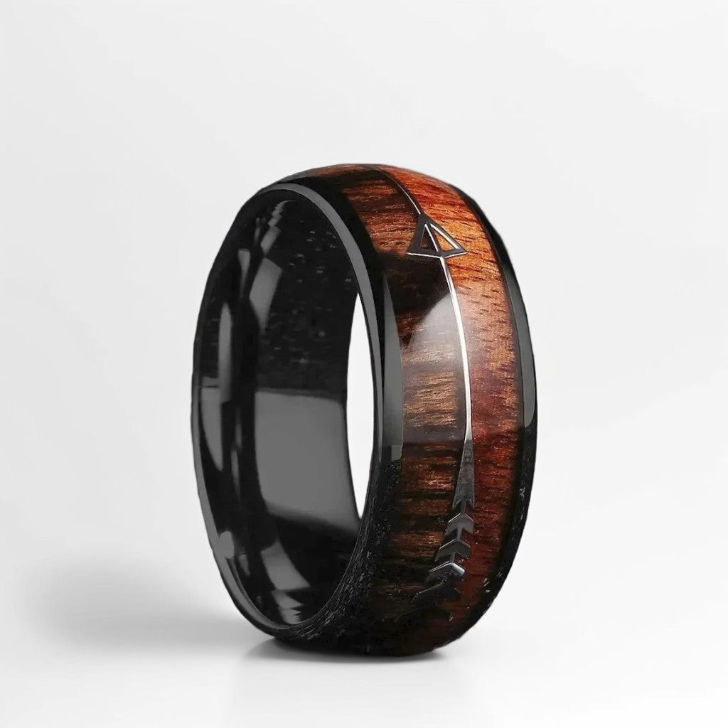 Bague Bois Homme | Modèle Flèche - Bois & Acier Noir - Oxior