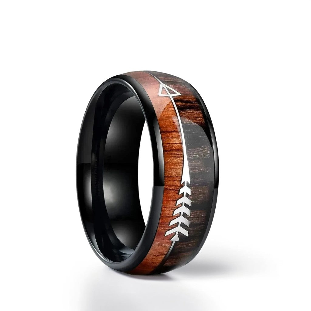 Bague Bois Homme | Modèle Flèche - Bois & Acier Noir - Oxior