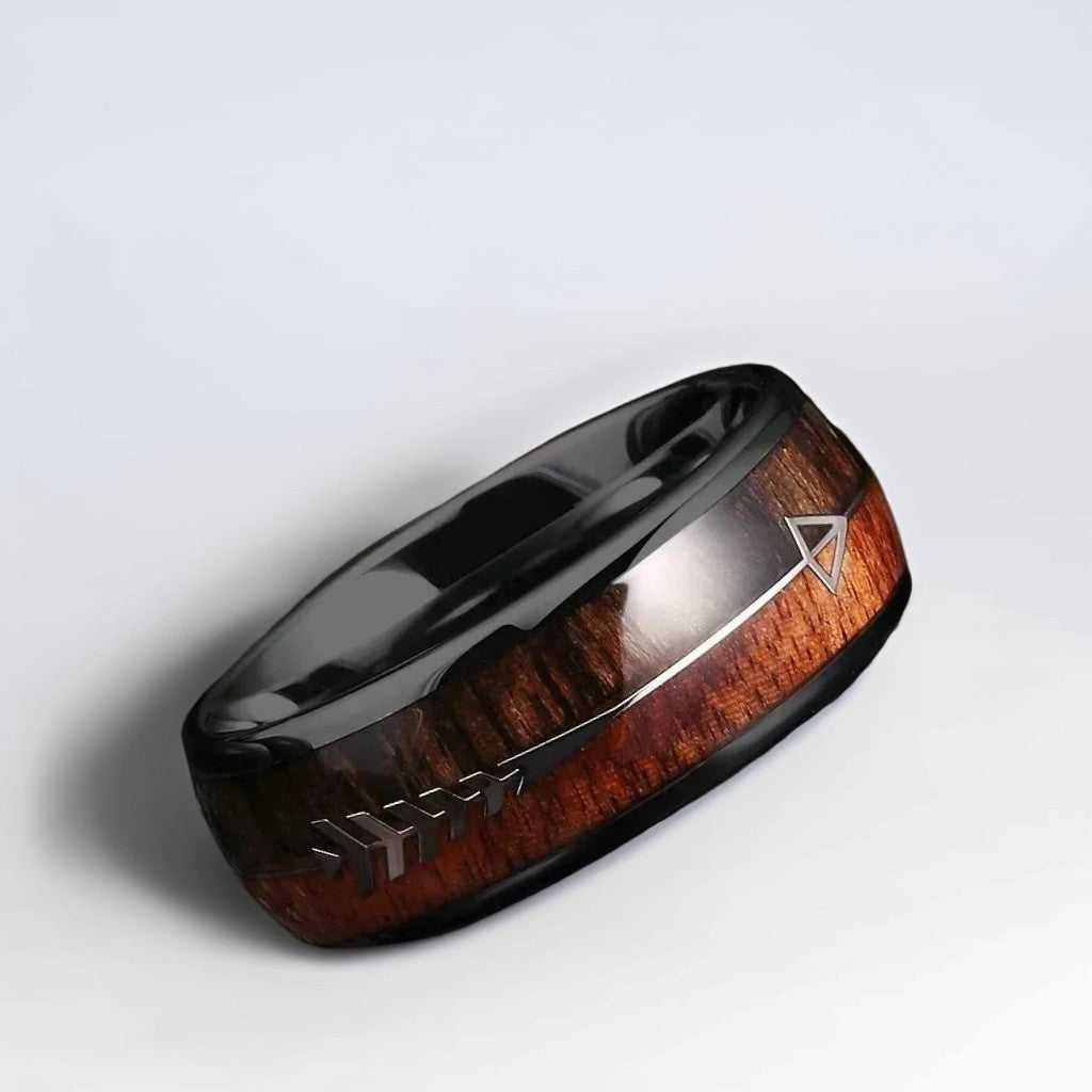 Bague Bois Homme | Modèle Flèche - Bois & Acier Noir - Oxior