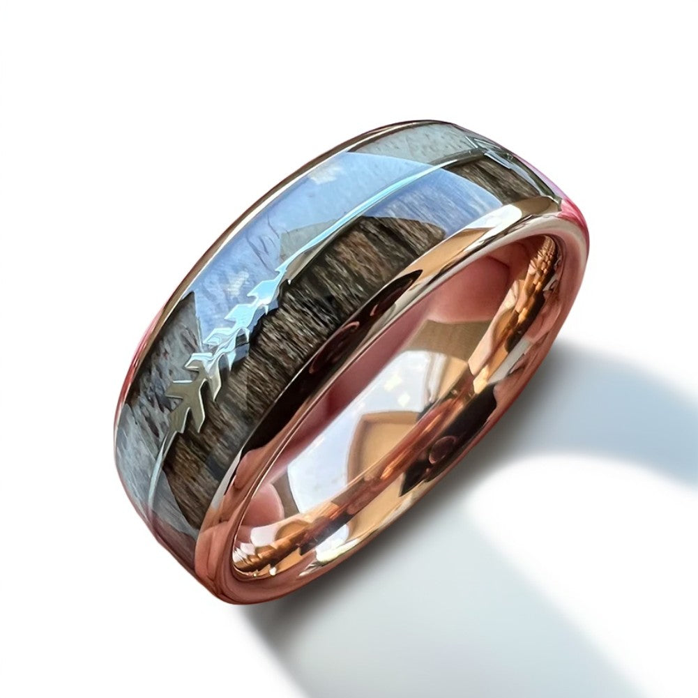 Bague Bois Homme | Modèle Flèche - Bois & Acier Rose - Oxior