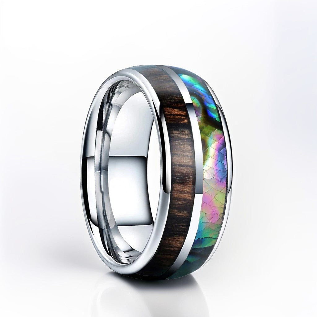 Bague Bois Homme | Modèle Iridescence - Bois & Acier Argenté - Oxior