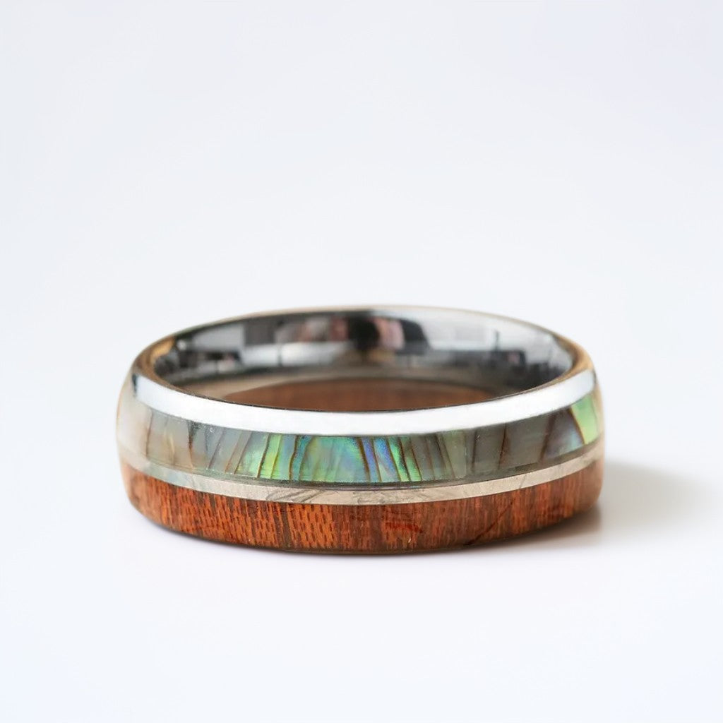 Bague Bois Homme | Modèle Iridescence - Bois & Acier Argenté - Oxior