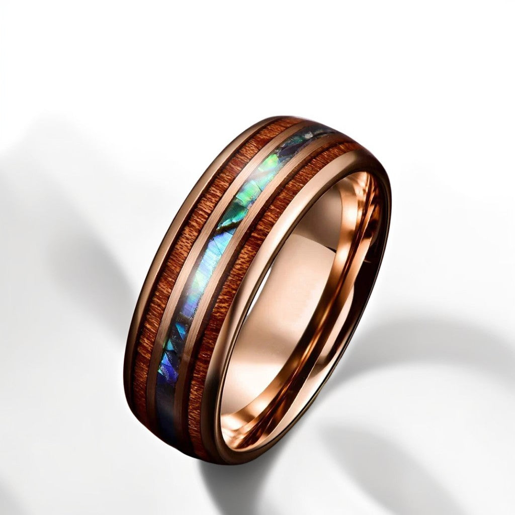 Bague Bois Homme | Modèle Reflets Nacrés - Bois & Acier Or Rose - Oxior