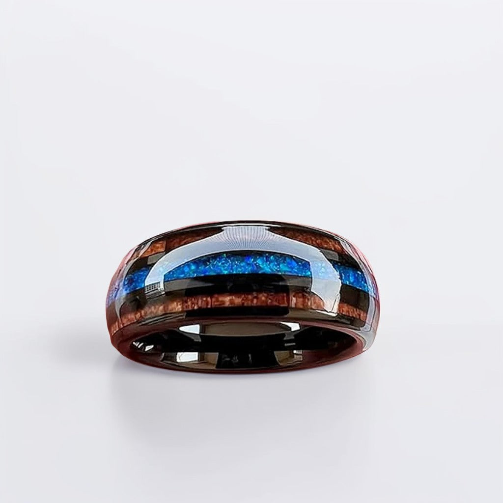 Bague Bois Homme | Modèle Reflets Sauvages - Bois & Acier Noir - Oxior