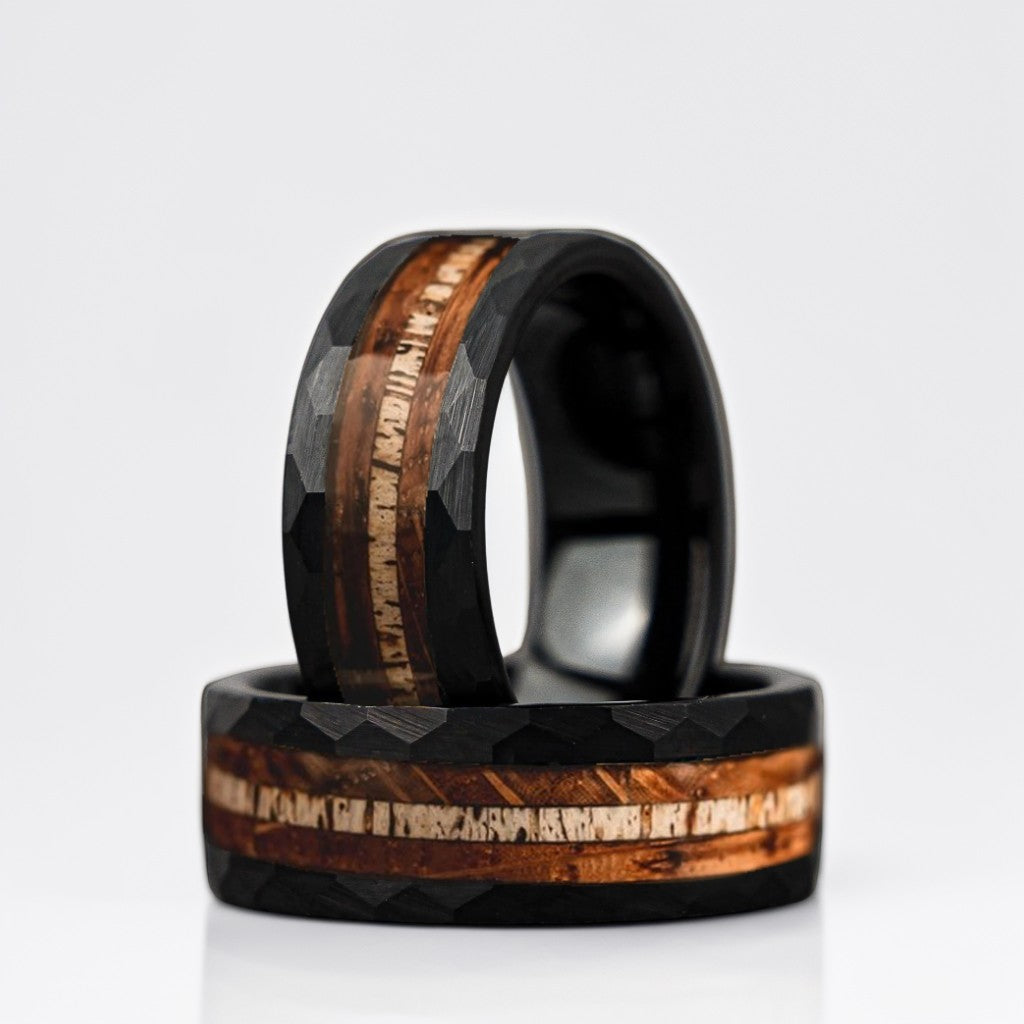 Bague Bois Homme | Modèle Éclat Brossé - Bois & Acier Noir - Oxior