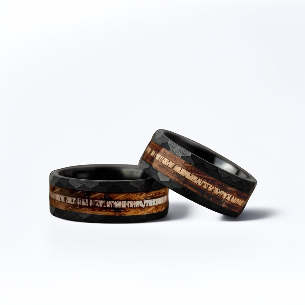 Bague Bois Homme | Modèle Éclat Brossé - Bois & Acier Noir - Oxior