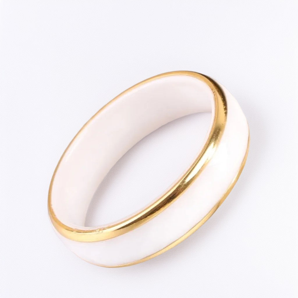 Bague Céramique Homme | Blanc & Or - Acier - Oxior