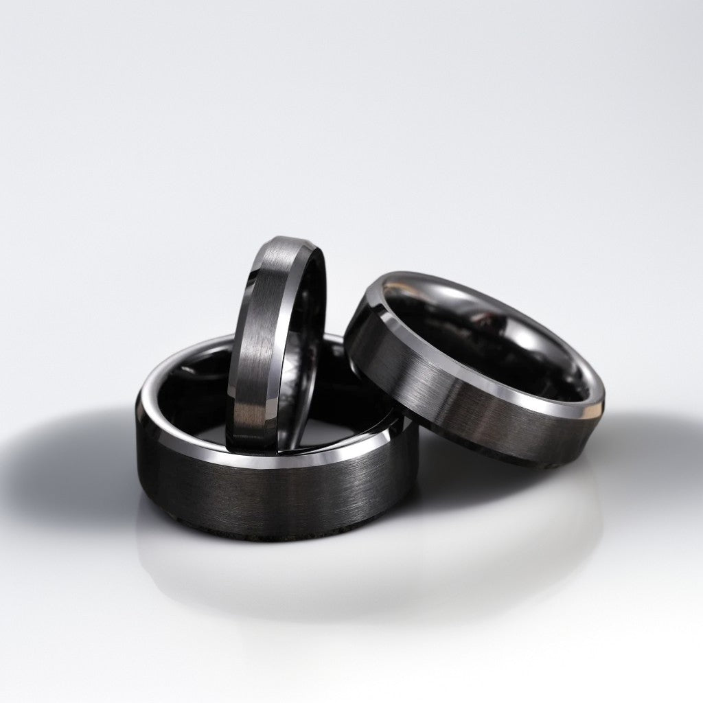 Bague Céramique Homme | Noir Brossé Biseauté - Oxior