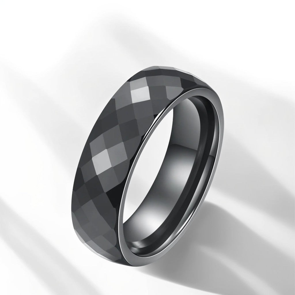 Bague Céramique Homme | Noir Facette - Oxior