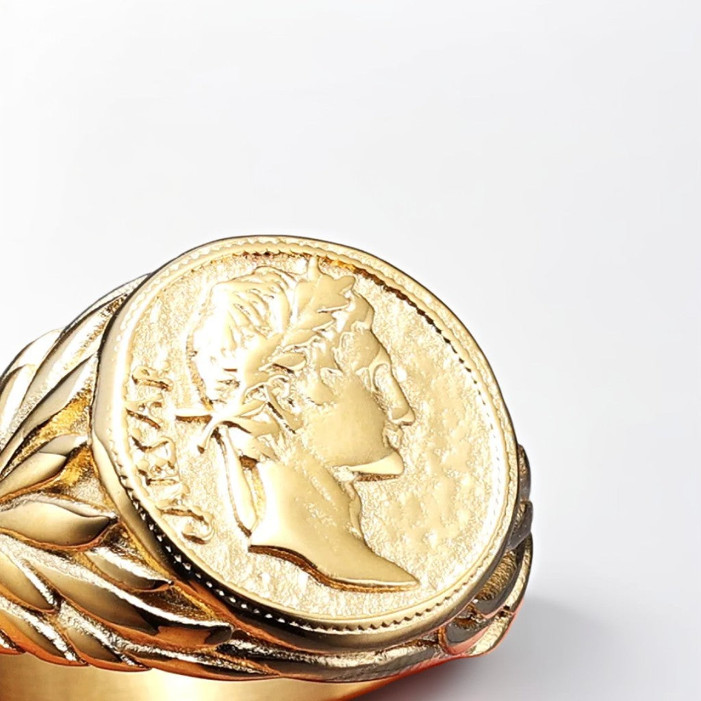 Bague Homme Dorée | Chevalière César - Acier Inoxydable - Oxior