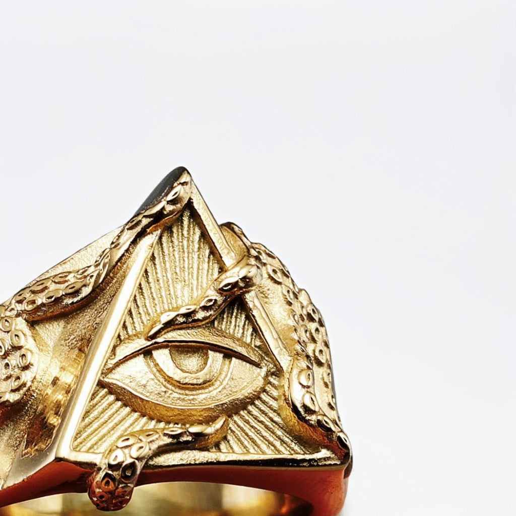 Bague Homme Dorée | Chevalière Illuminati - Acier Inoxydable - Oxior