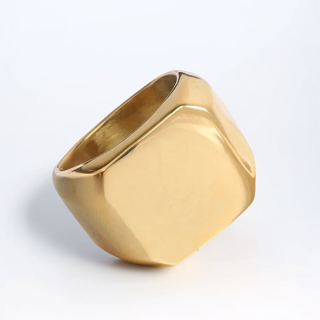 Bague Homme Dorée | Chevalière Simple Arrondie Large - Acier Inoxydable - Oxior