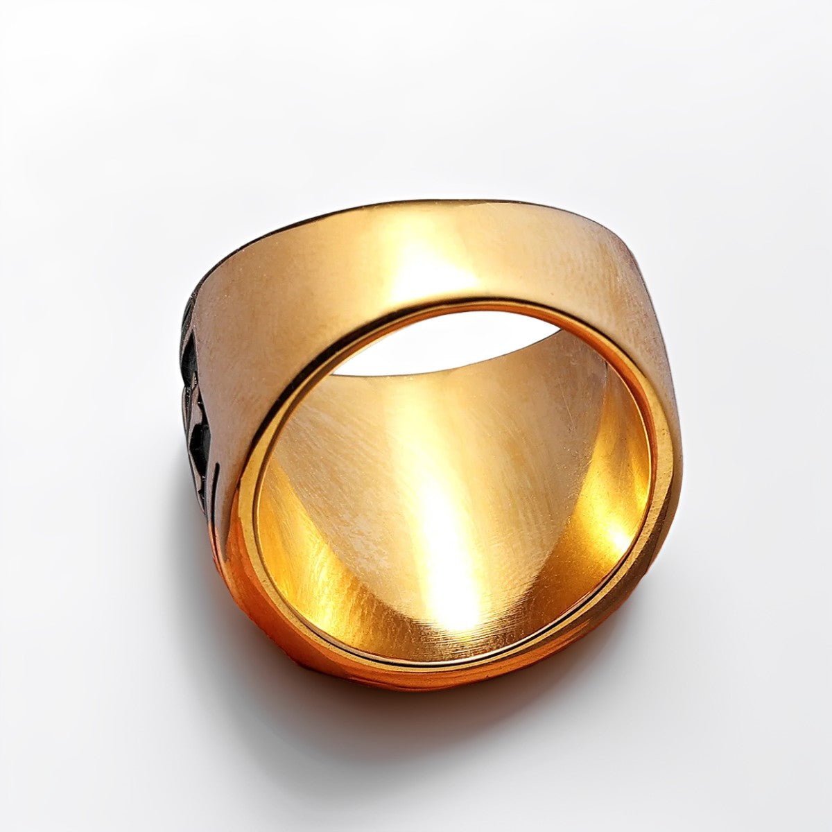 Bague Homme Dorée | Modèle Médaille de Saint-Benoît - Noir et Or - Acier Inoxydable - Oxior