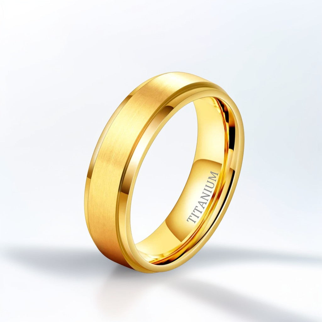 Bague Homme Dorée | Simple Brossé - Titane - Oxior