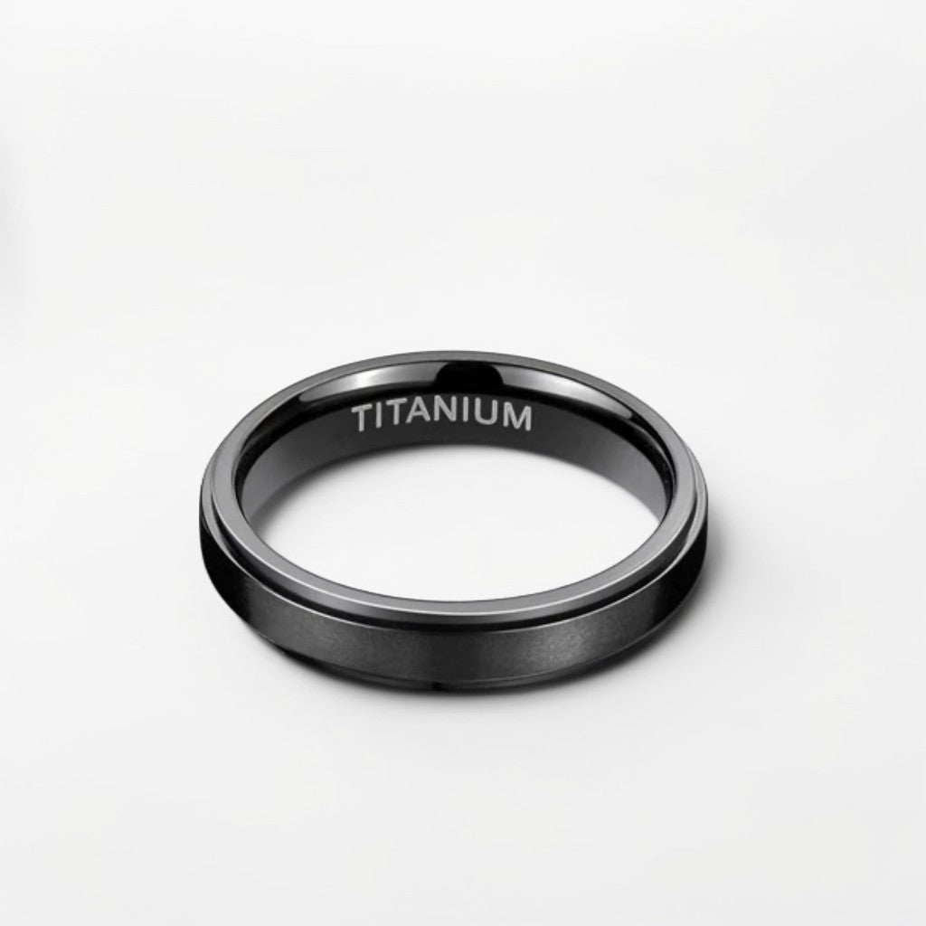 Bague Homme | Simple Brossé - Noir - Titane - Oxior