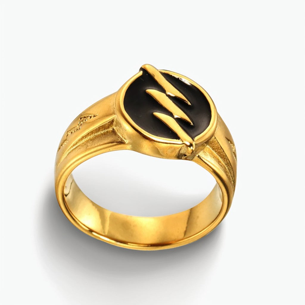 Bague Homme Dorée | Chevalière Flash Noir - Acier Inoxydable - Oxior