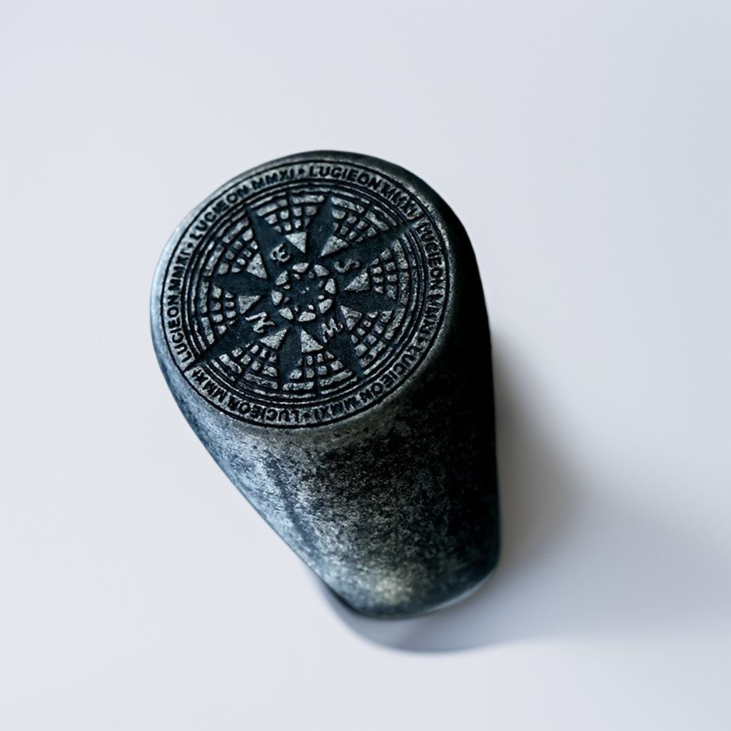 Bague Acier Homme | Chevalière Boussole - Argenté Sombre - Oxior