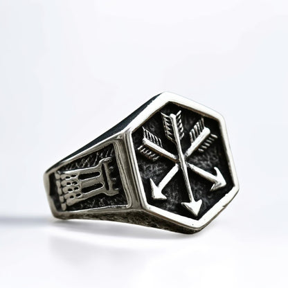 Bague Acier Homme | Chevalière Flèches Triples - Argenté - Oxior