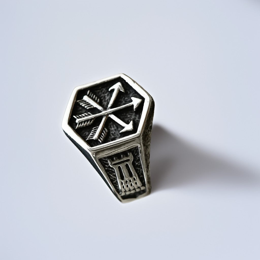 Bague Acier Homme | Chevalière Flèches Triples - Argenté - Oxior