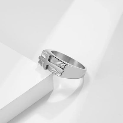 Bague Acier Homme | Chevalière Foi - Argentée - Oxior