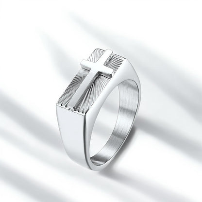 Bague Acier Homme | Chevalière Foi - Argentée - Oxior