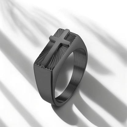 Bague Acier Homme | Chevalière Foi - Noire - Oxior