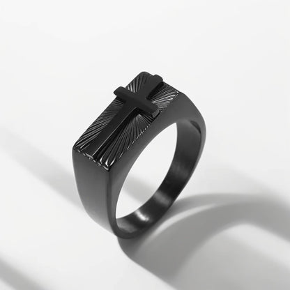 Bague Acier Homme | Chevalière Foi - Noire - Oxior