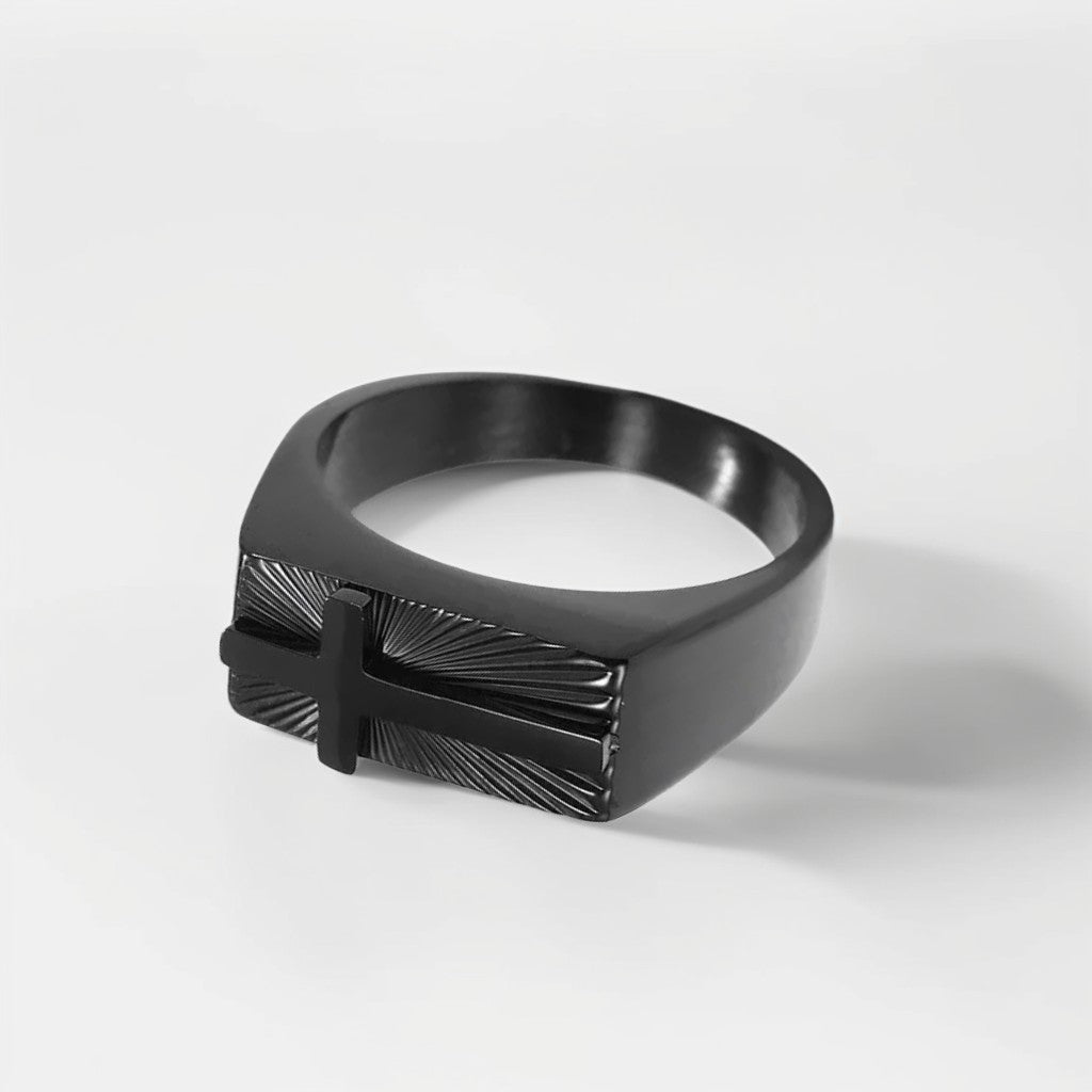 Bague Acier Homme | Chevalière Foi - Noire - Oxior