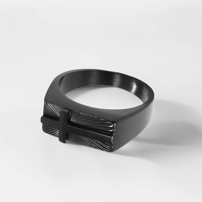 Bague Acier Homme | Chevalière Foi - Noire - Oxior