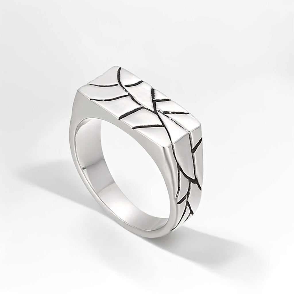 Bague Acier Homme | Chevalière Fractures - Argentée - Oxior