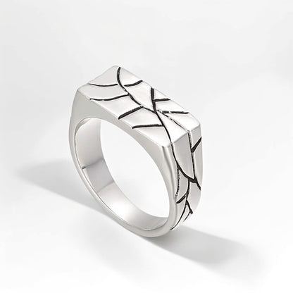 Bague Acier Homme | Chevalière Fractures - Argentée - Oxior