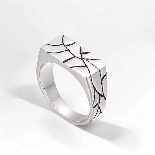 Bague Acier Homme | Chevalière Fractures - Argentée - Oxior